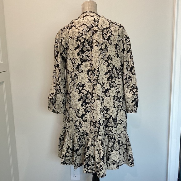 Gap Beige Black Floral BabyDoll Dress Medium Tall - Picture 9 of 14
